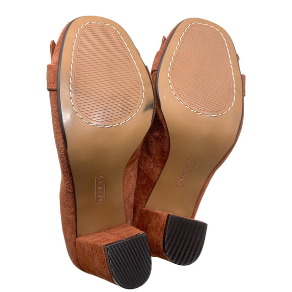 Steve Madden x Steven Jade Terra Cotta Suede Heeled Kiltie Loafers Sz 7.5 Shoes - Picture 7 of 8